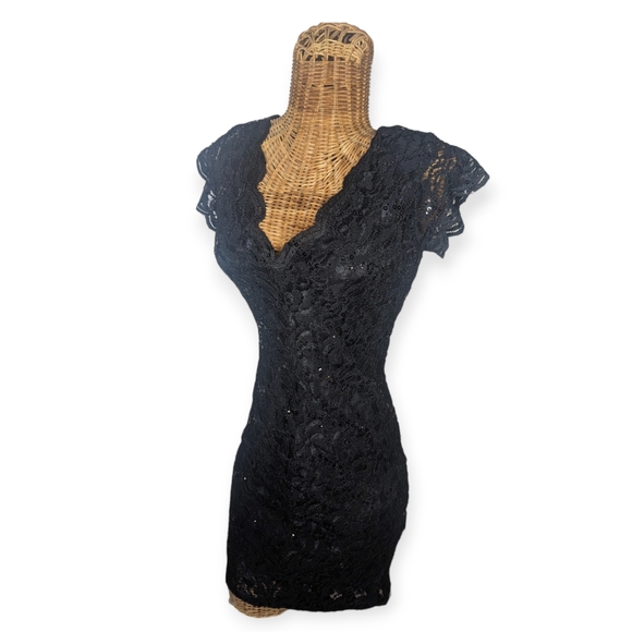 Lacey little black dress embedded w/single sequins throughout fabric - Small - Picture 5 of 6